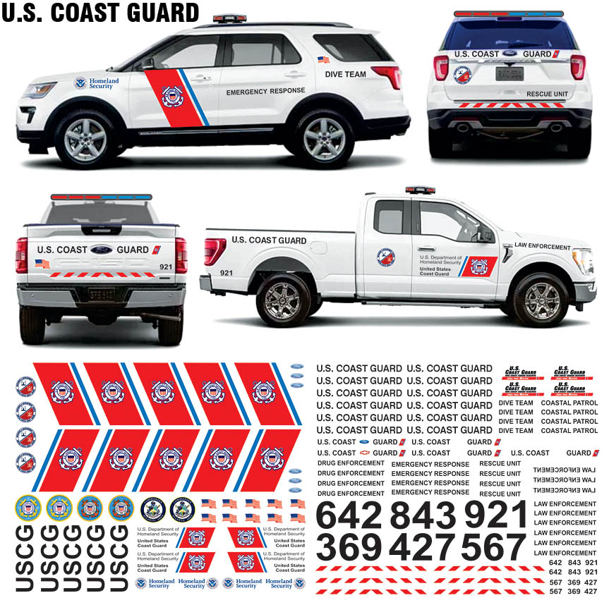 US Coast Guard Law Enforcement   Police  Patrol Car Decals 1:24 